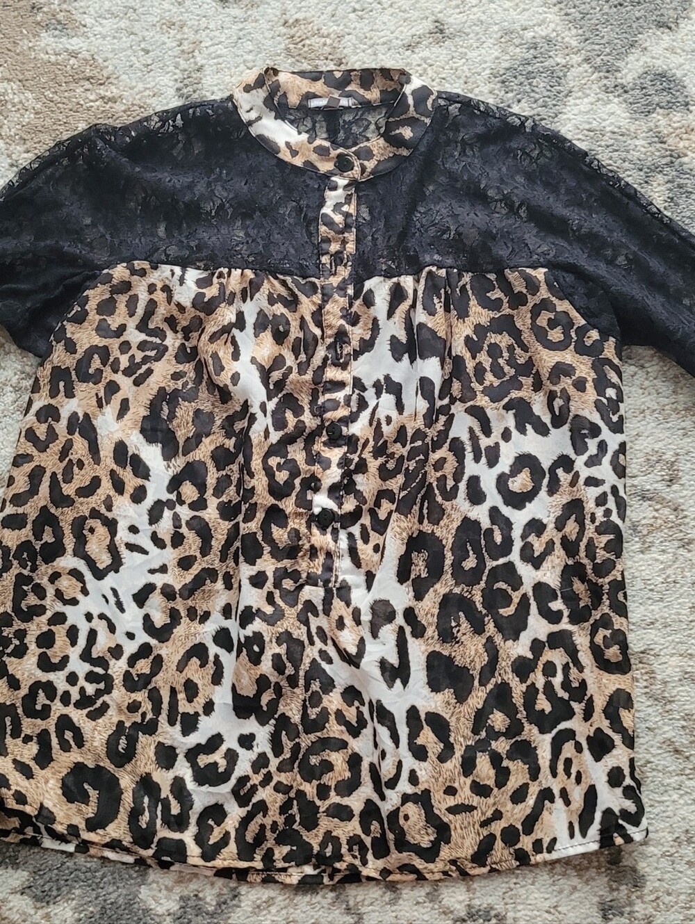 Charlotte Russe Leopard Print Lace Long Sleeve Blouse Size S